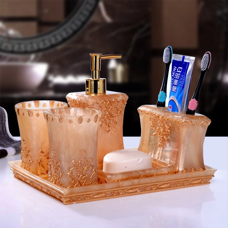 

2016 Automatic Toothpaste Dispenser Bathroom Set Five Piece Suit European High-grade Tray Wash Gargle Cup Yagang Wedding Gift