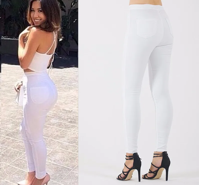 Женские брюки с высокой талией, Модные узкие обтягивающие брюки, растягивающиеся длинные сексуальные брюки, женские красивые летние белые джинсы