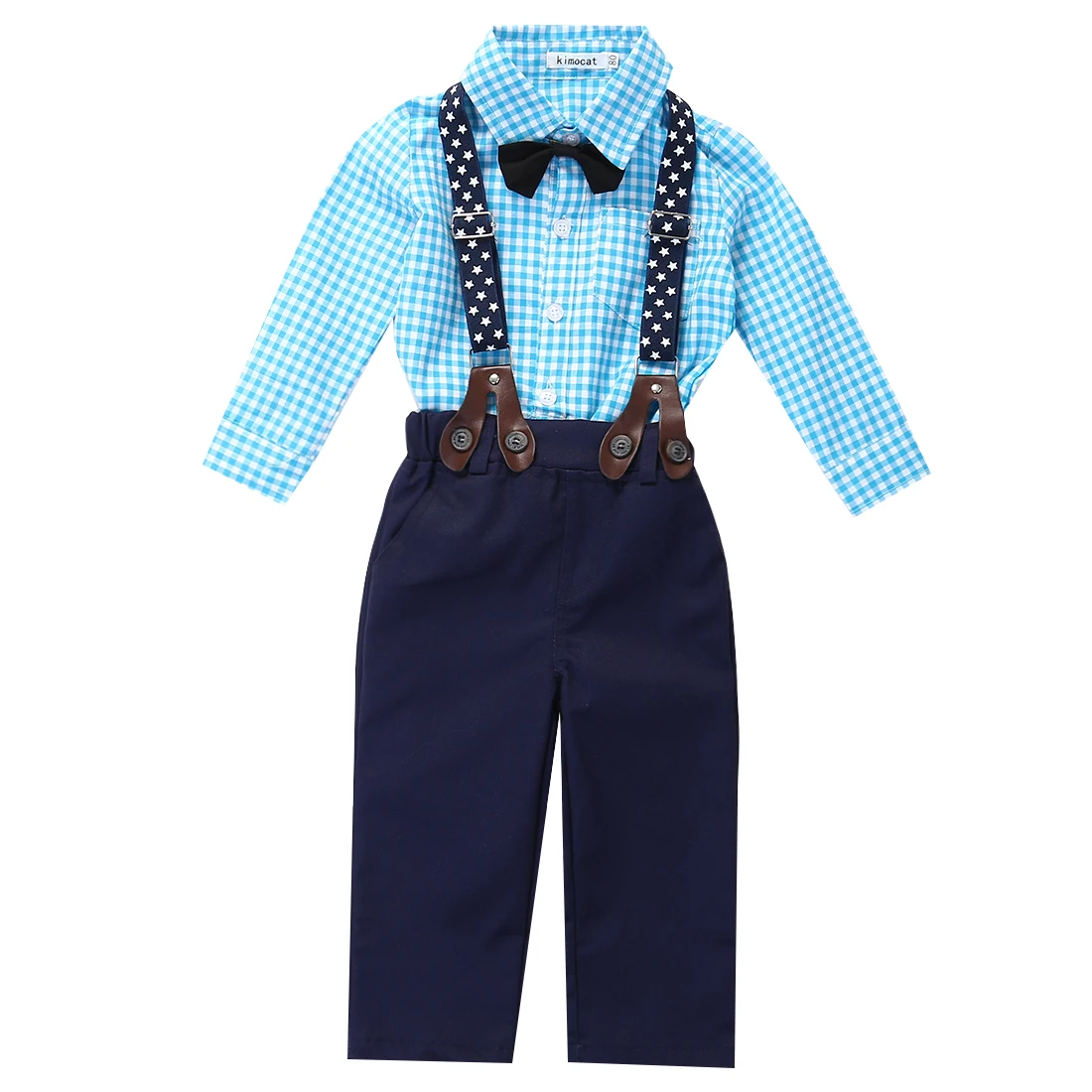 2 шт. Одежда для новорожденных малышей галстук-бабочка Рубашки в клетку+ штаны с подтяжками Мотобрюки Комбинезоны для девочек наряды комплект одежды для детей 0-24 м - Цвет: Синий