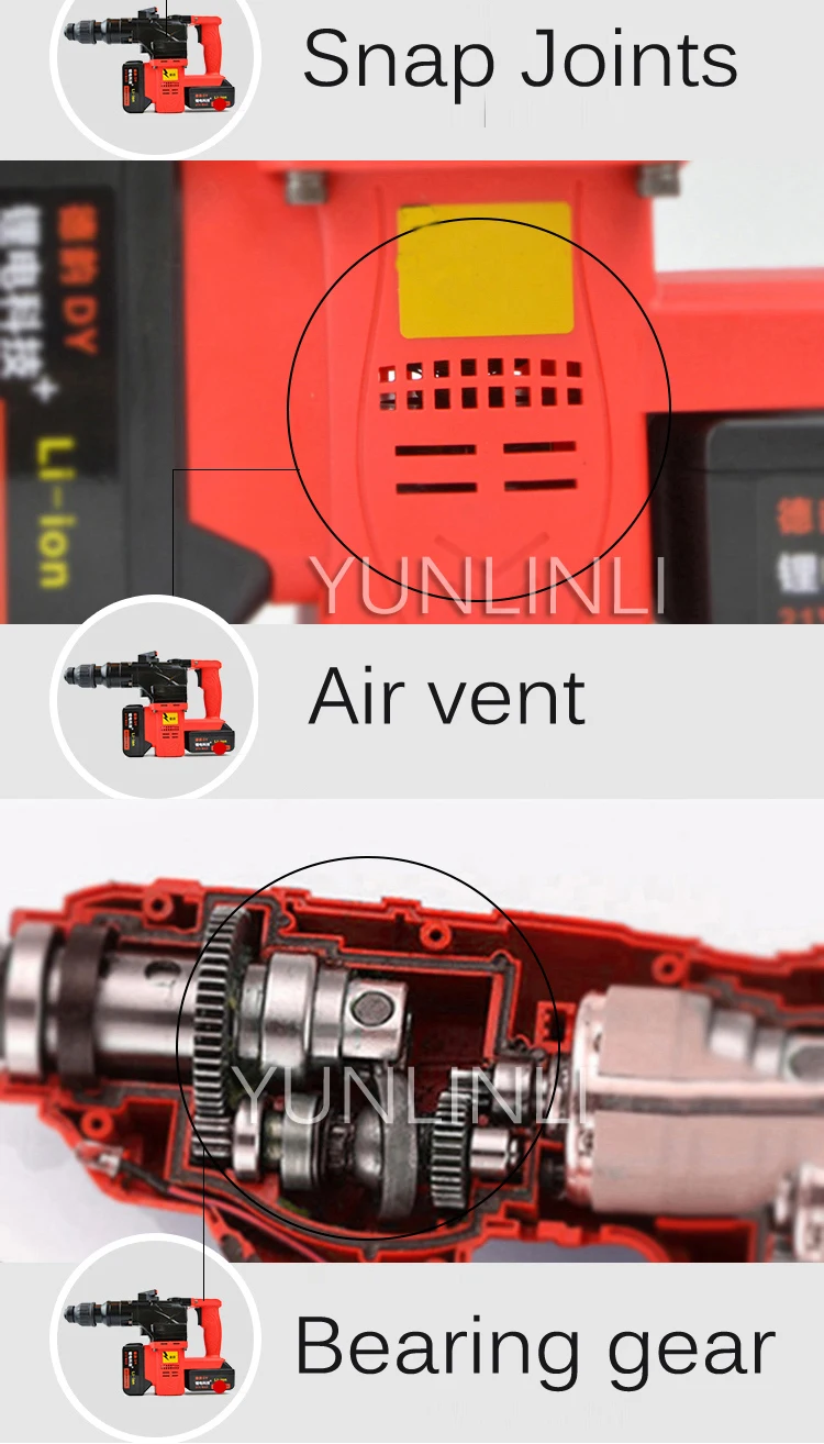 Ударная дрель высокой мощности, электрический перфоратор, сверхмощная беспроводная ударная дрель, литиевая батарея, удобный молоток 0888