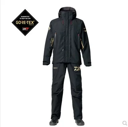 DR-1807 Dayiwa рыболовная куртка, штаны для рыбалки, дышащий 10000 мм водонепроницаемый рыболовный жилет, мужская уличная куртка, один комплект - Цвет: Черный