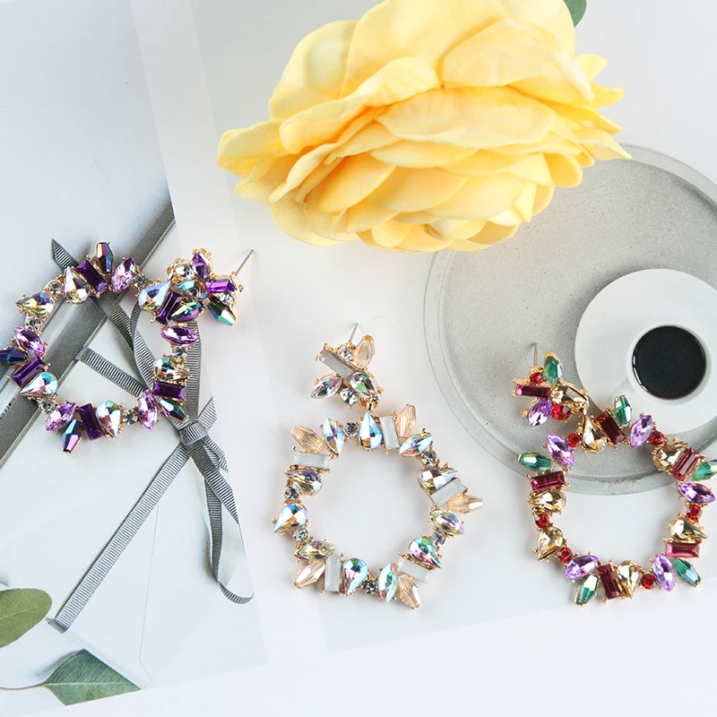 

Dvacaman Geometric Colorful Crystal Dangle Drop Earrings Women Wedding Bridal Party Statement Earrings Boho Ethnic Maxi Jewelry