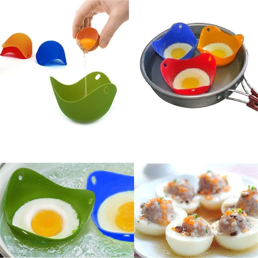 Set Of 4 Silicone Egg Poaching Cups with Ring Standers For Microwave or Stovetop Egg Cooking BPA Free  (1)