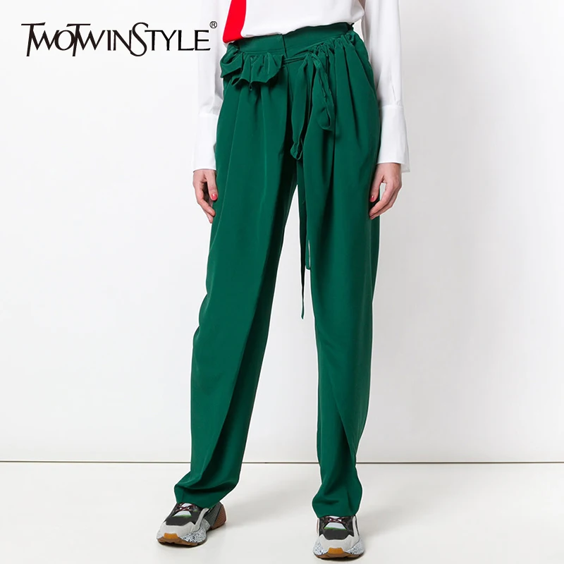 TWOTWINSTYLE повседневные шифоновые широкие брюки женские летние шнуровка с высокой