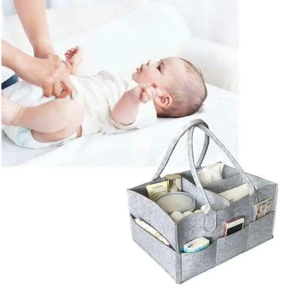 

Portable Baby Diaper Caddy Organizer Felt Nursery Essentials Storage Carrier Bag