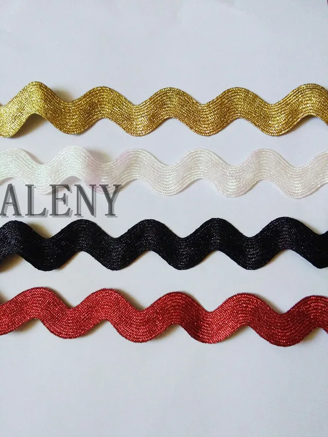 1yards/lot Metallic Glittery Ric Rac Zig Zag Ribbons 25mm Wide Beautiful Wave Lace Cord Threads For Craft Making Ribbon Decoration Ribbon Supplies Lace Trim Ribbon