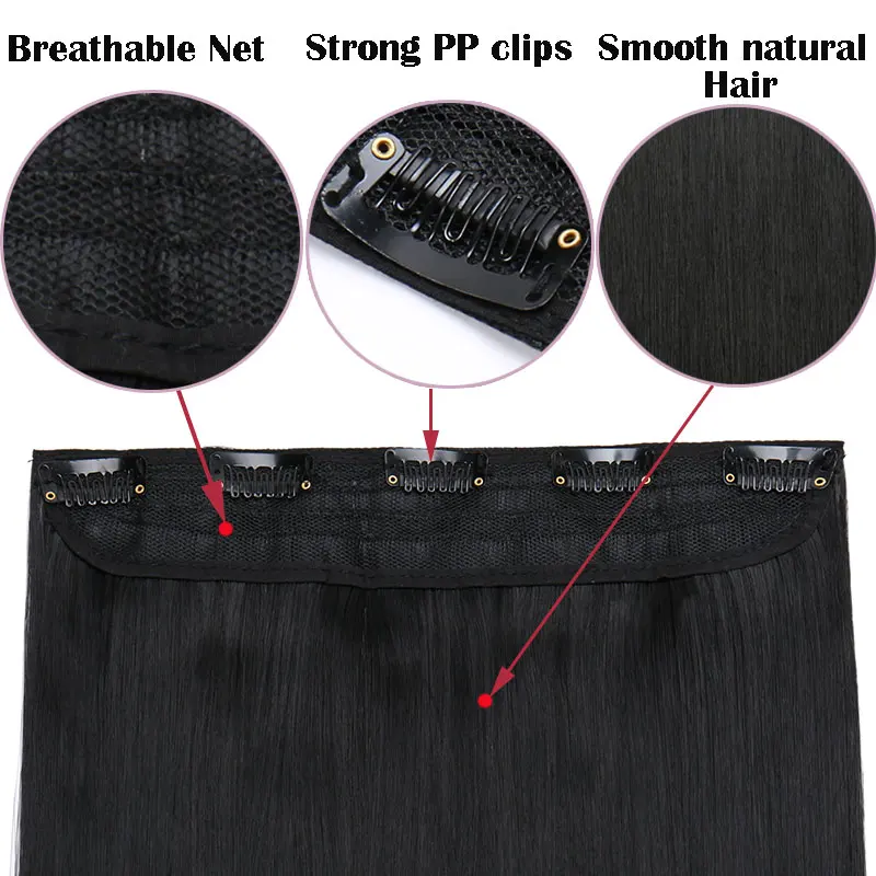 SNOILITE 26inch long 5 clip in one piece hair extension synthetic hair brown black clip in hair straight for women