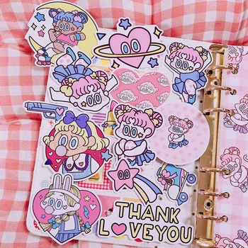 

14Pcs / Packs Cute Teenage Girl Oversized Stickers Kawaii Diary Album Three-dimensional Handmade Sticker Adhesive Paper Flake