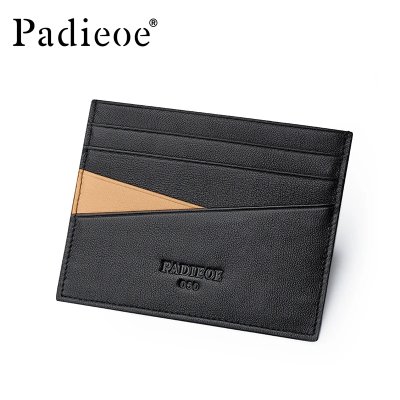 

Padieoe 2018 Designer Genuine Leather Men Card Wallet Small Soft Card Holder for Male Slim Thin Cowskin Card Organizers Black