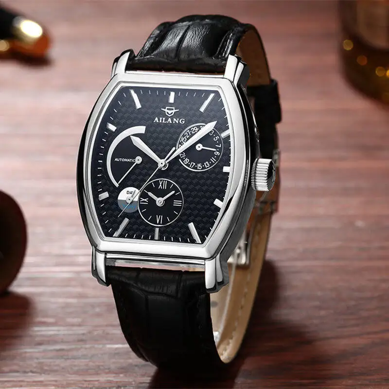 AILANG 5810 سويسرا الساعات الرجال العلامة التجارية الفاخرة التلقائي الميكانيكية ووتش تونيو برميل أسود حزام جلد relogio masculino AILANG 5810 سويسرا الساعات الرجال العلامة التجارية الفاخرة التلقائي الميكانيكية ووتش تونيو برميل أسود حزام جلد relogio masculino