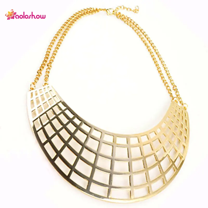 

AOLOSHOW Gold color Chunky Choker Necklace Women Mesh Pendant Choker Collar Bib Necklace Collar Necklace for women , NL-1709