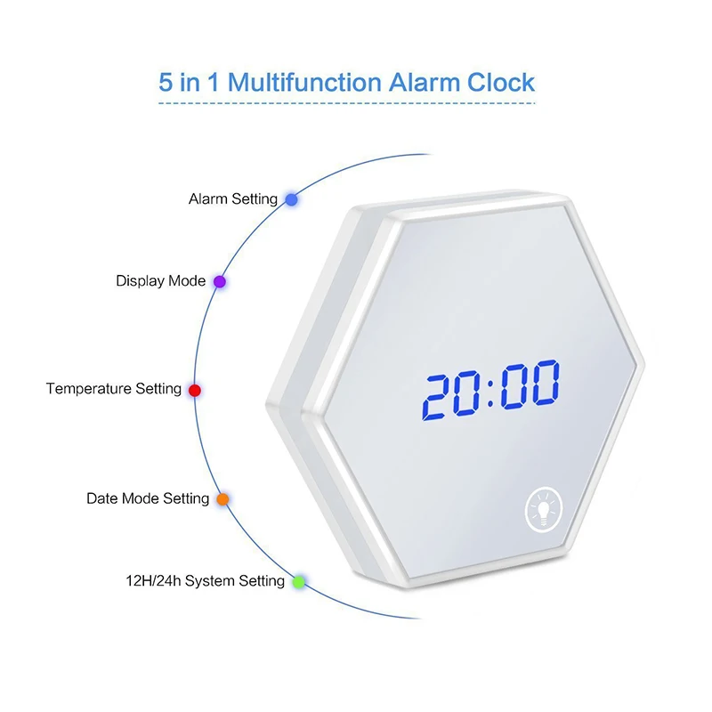 EAAGD Многофункциональный зеркальный будильник перезаряжаемый портативный умный светодиодный цифровой с дисплеем времени/будильника/температуры стол или комната
