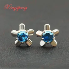 18 K Белый Золотой с натуральным сапфиром, серьги-гвоздики, синий, зеленый цвет огня, хорошее ювелирное изделие