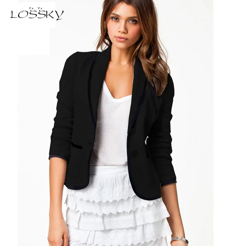 

Lossky Women Autumn Office Blazer Plus Size 6XL Casual Small Suit Short Notched Long Sleeve Button Ladies Black Blazer Feminino