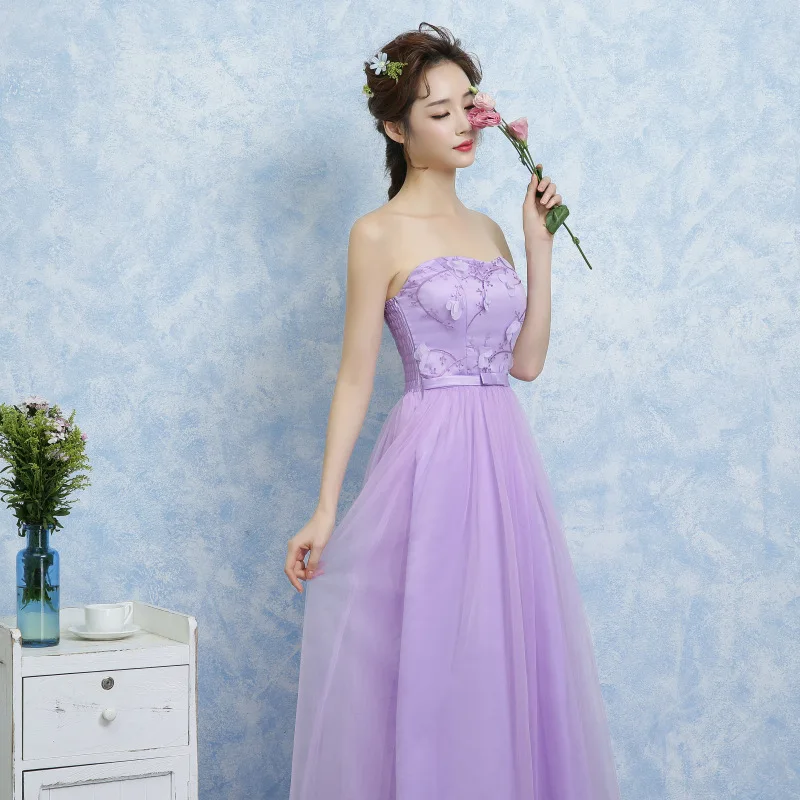 Красивое длинное кружевное платье подружки невесты для официального торжества выпускного вечера чистая пряжа Длинные платья Элегантные благородные вечерние платья - Цвет: E-purple