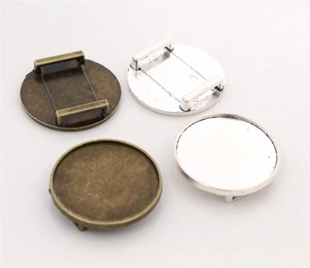 4pcs Flat Round Pendant Cabochon Setting Cameo Tray Metal FIndings 10mm Hole ...