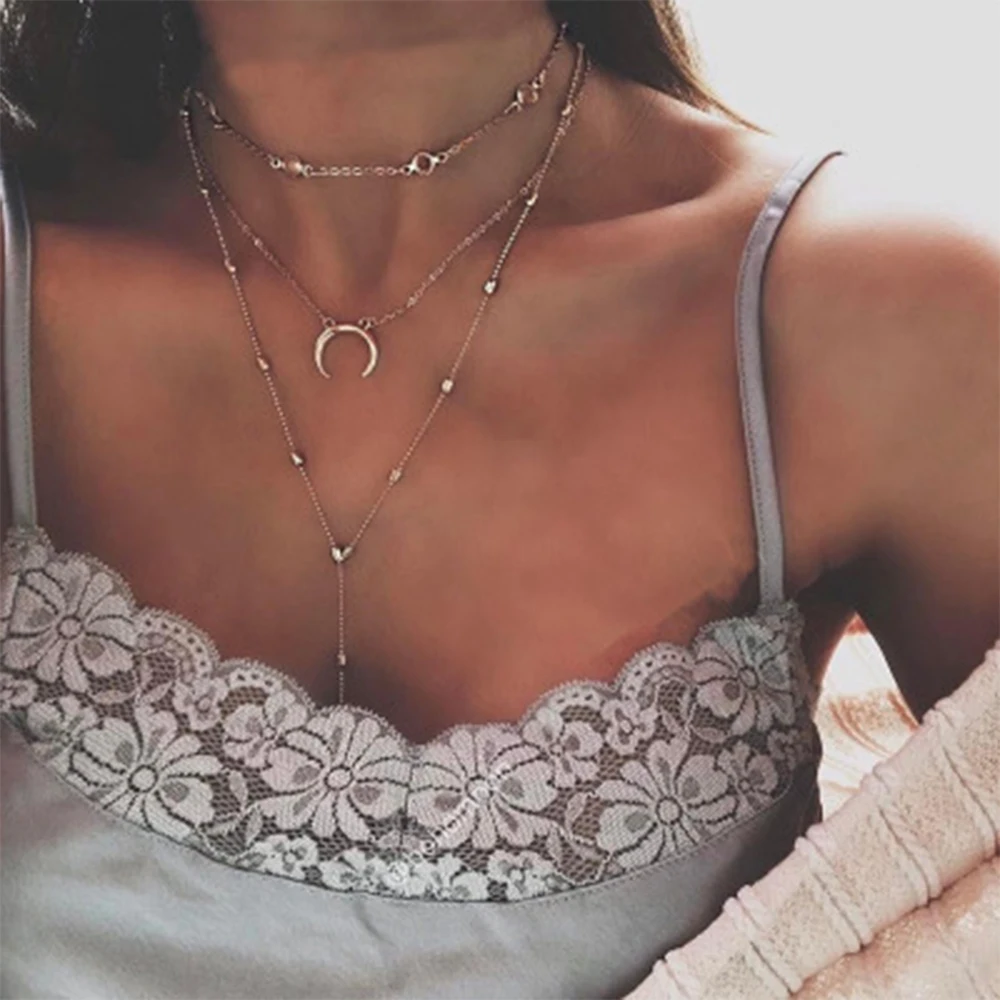 

KISSWIFE Fashion Necklace Women Moon Elemental Pendant Multilayer Necklaces Sexy Clavicle Chain Bohemia