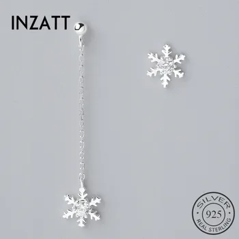 

INZATT Bohemia Asymmetry Crystal Snowflake Dangle Drop Earrings 925 Sterling Silver Fine Jewelry Long Tassel Metal Chain gift