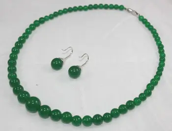 

Real fine Pretty 6-12mm green gem necklace earring set gem women's jewelry