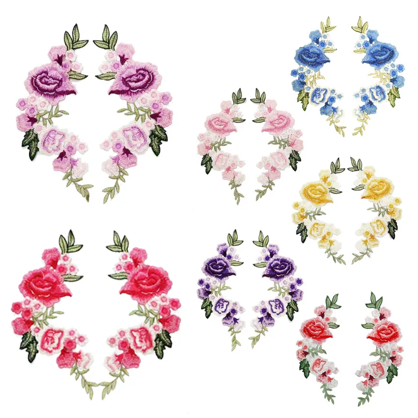 

FFLACELL 2pc/Set Embroidery Rose Flower Sew On Patch Applique diy Crafts Stiker for Jeans Hat Bag Clothes Accessories Badges