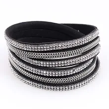 12 шт. модные кожаные брендовые Новые Полностью хрустальные браслеты для женщин и мужчин pulseras mujer винтажные массивные манжеты аксессуары