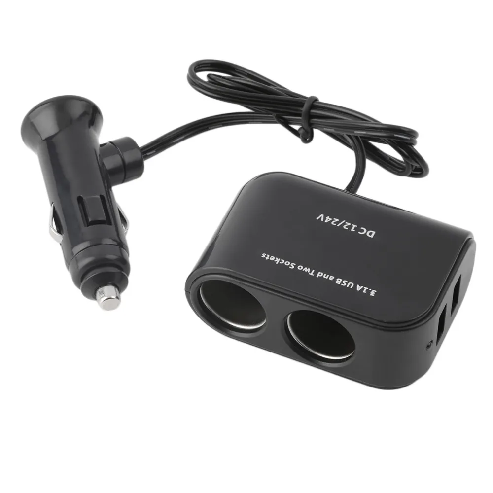 

Universal 2 Way Car Cigarette Lighter +LED Light Switch Auto Socket Splitter Charger USB 12V/24V