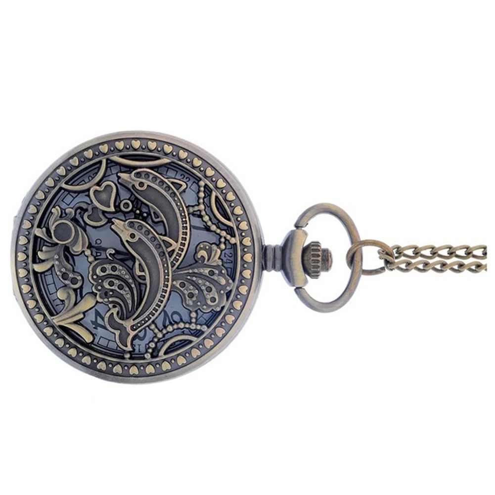 

Two dolphins hollow Round Necklace Pocket Watch Bronze