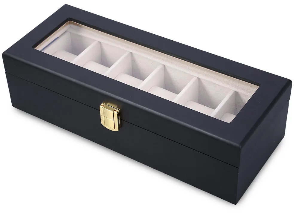 6 Slots Wood Watch Display Case Watches Box