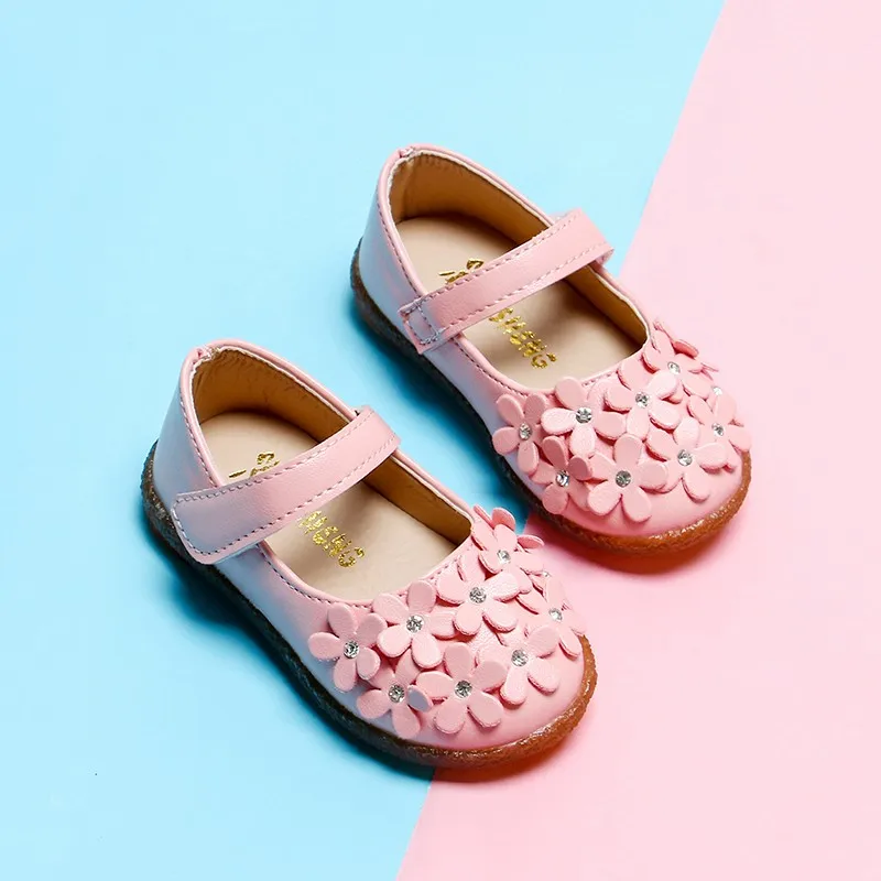 2018 New Style Girls Shoes Baby Toddlers Princess Shoes Flowes Single Shoe Bling Flats Children Mary Janes White Red Pink MCH062