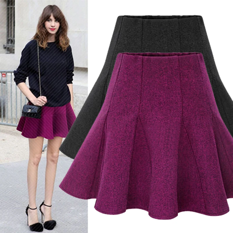 2017 Autumn and winter female wool short skirt new Korean pleated skirt ...