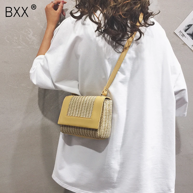 

[BXX] Women's Single Shoulder Crossbody Bag All-match Flap 2019 Summer Female Straw Weaving Bag Fashion Design Bags HF185