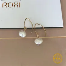ROXI Natuurlijke Zoetwater Parel Oorbellen Korea Ontwerp Gold Geometrische Onregelmatige Hook Dangle Oorbellen Oordruppels Brincos Sieraden Gift(China)