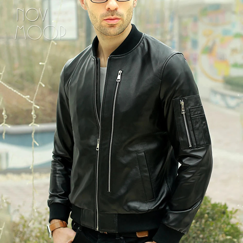 Negro K332N Trendtales Chaqueta de Cuero para Hombre Piel de Cordero