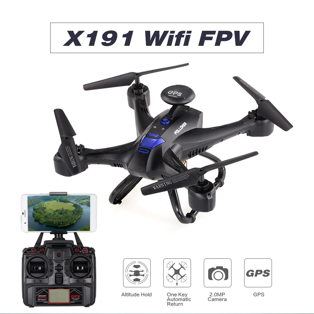 X191 2.4G 4CH 2.0MP HD Camera Drone Professional Quadcopter Wifi FPV Selfie GPS Drone RTH Height Hold RC helikopter Dron (1)