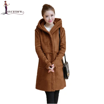

Autumn Winter Jacket Thickening Hooded Coat Imitation Deerskin Outerwear Mediun long section Slim Warm Female Jacket DD458