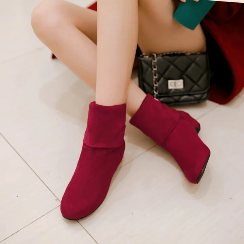

2015 winter And Autumn New Suede Female Booties Flat Heel Boots Affordable Round Toe Comfort Shoes Women Cheap