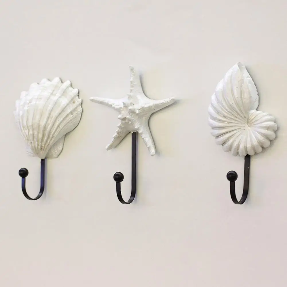 

TPFOCUS 3Pcs/Set Mediterranean Style Sea Starfish Scallop Shell Conch Shape Decorative Wall Hooks for Hanging Coats Caps