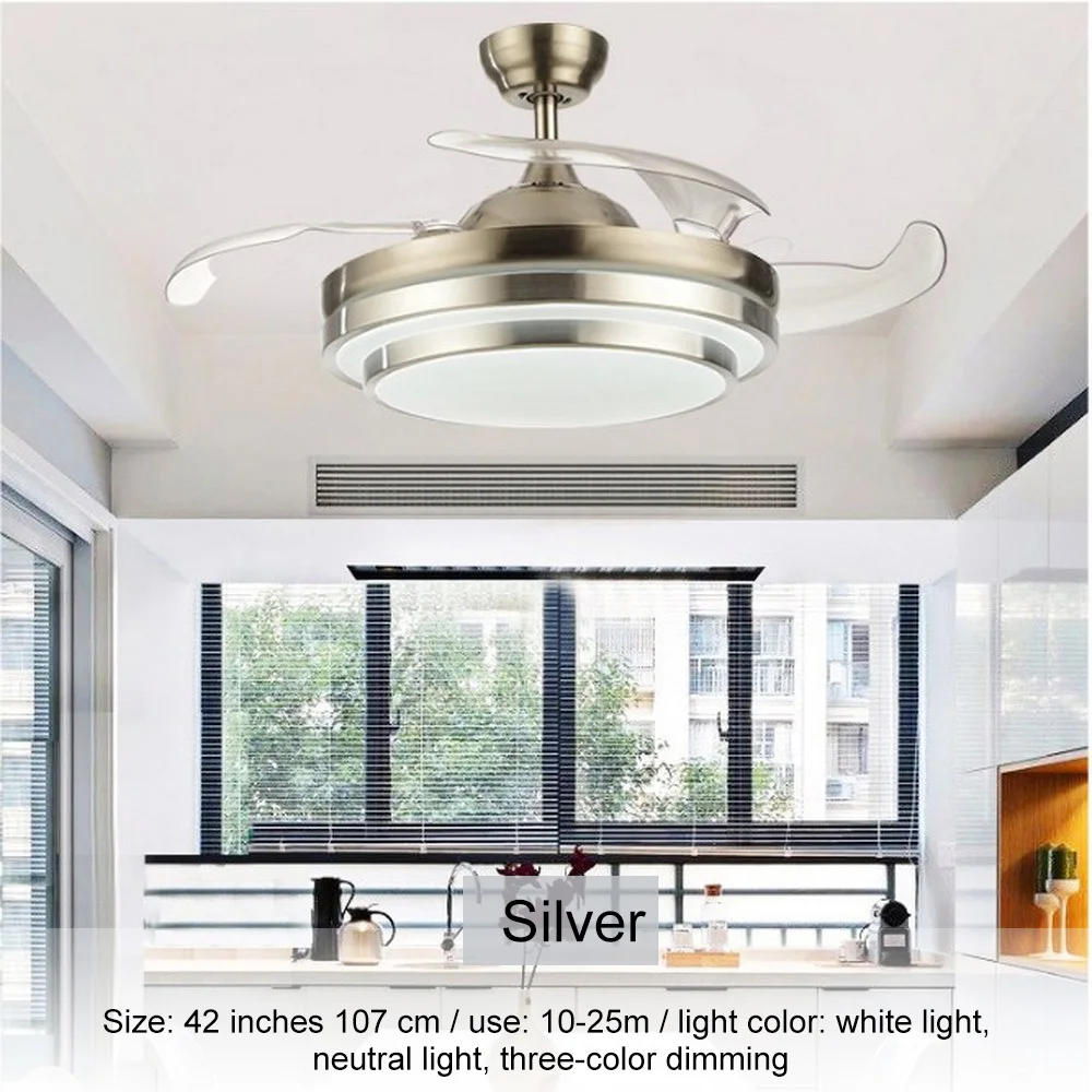 Us 115 81 35 Off 220v 42 Inch Silver Golden Modern Ceiling Fan Remote Control Frequency Conversion With Lights Invisiable Led Folding Ceiling Fan In