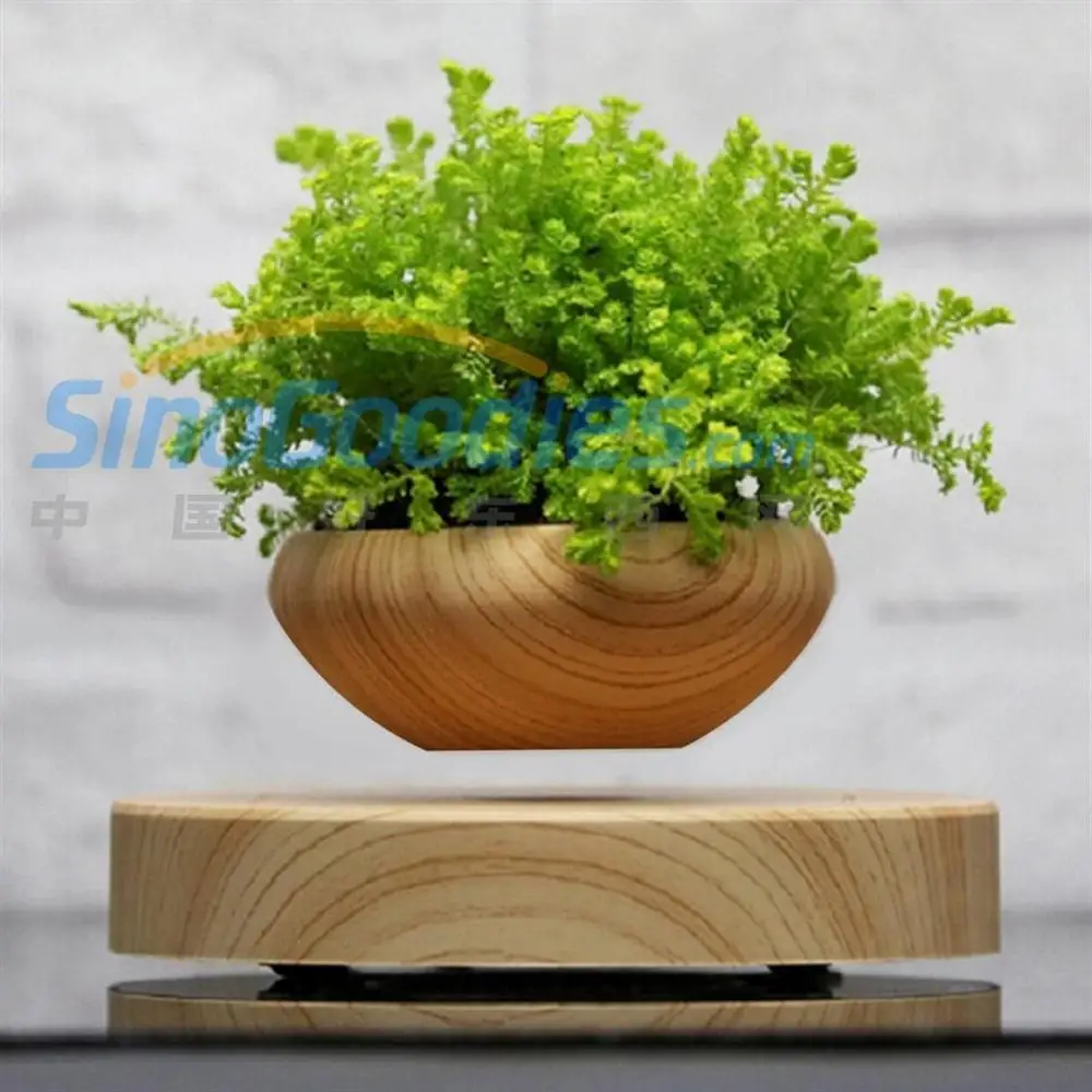 

LED Magnetic Suspended Potted Plant Wood Grain for Home Office Decoration