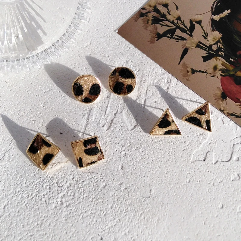 Винтажные леопардовые геометрические круглые треугольные квадратные серьги-гвоздики, модные простые серьги для женщин, ювелирные изделия Brincos Mujer