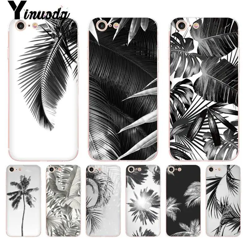

Yinuoda Black white palm leaves palm trees Transparent Phone Cover Case for iPhone X 6 6s 7 7plus 8 8Plus XR XS XSMAX 5S