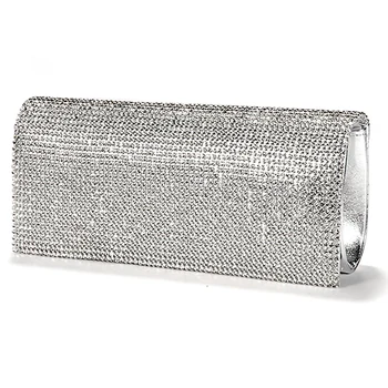 

ABDB Handbag Evening Wallet Pouch Imitation Patent Leather Rabat Set with Rhinestone Silvery for Women Girl