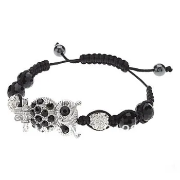 

De Bijoux 10pcs 35mm Owl Rhinestone Shambala Bracelet,Fashion Bracelet