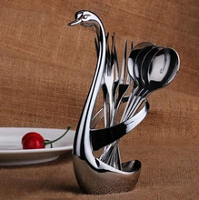 Schwan obst gabeln löffel geschirr edelstahl löffel gabel set gute qualität spiegelpolitur mit stand küche löffel set besteck