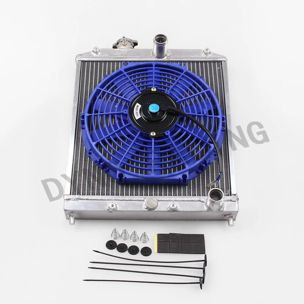 12/" Fans Blue 94-01 Acura Integra DC 2 Row Aluminum Radiator Half Size M//T