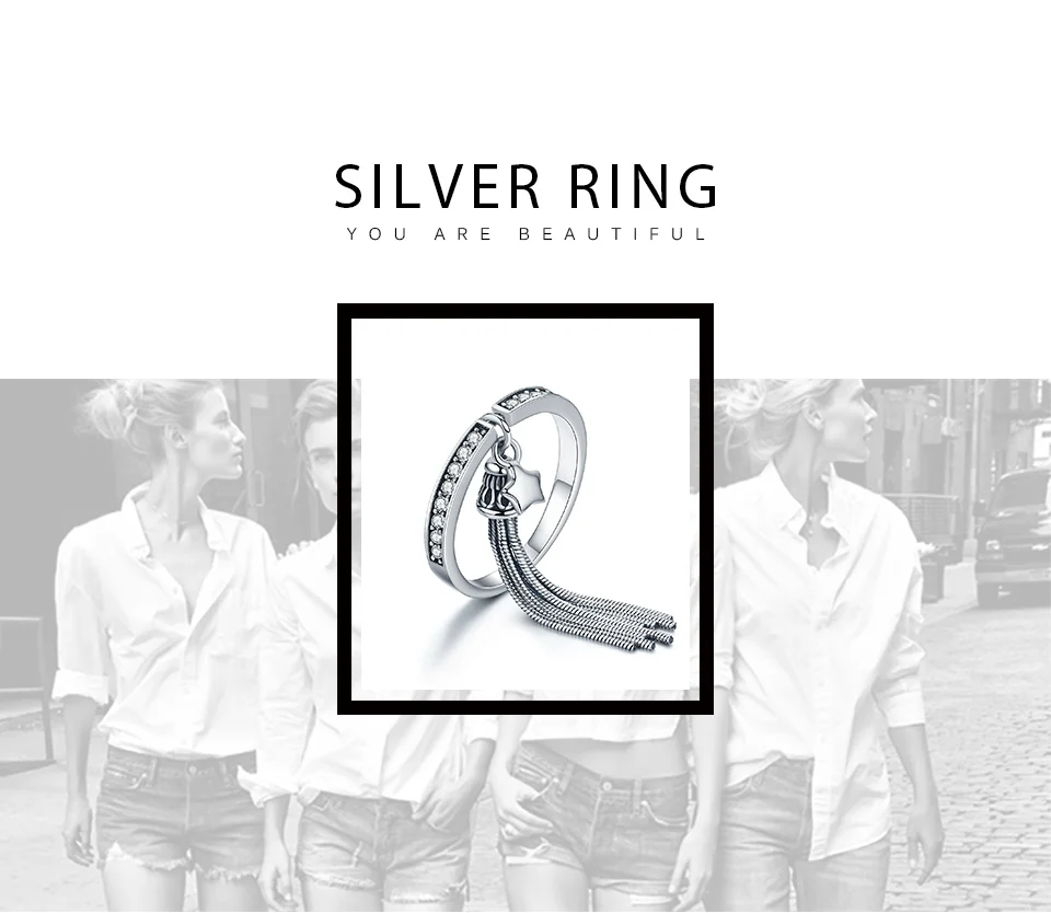 VOROCO Мода 925 пробы серебряные ювелирные изделия с бахромой кольца для женщин Круглый Круг Кольцо Висячие капли Anillos VSR132