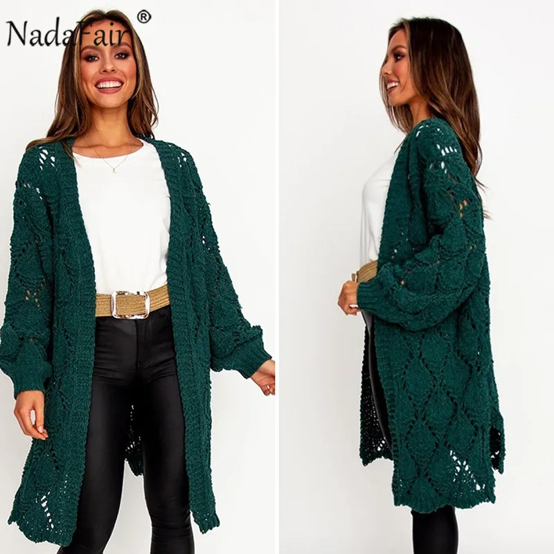 Nadafair длинный кардиган женский длинный вязанный джемпер с длинными рукавами кардиган Повседневный зимний длинный свитер пальто Pull Femme