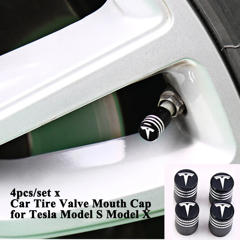 4Pcs For Tesla Car Logo Tire Air Valve Stems Caps Auto Wheel Tyre Valve Covers