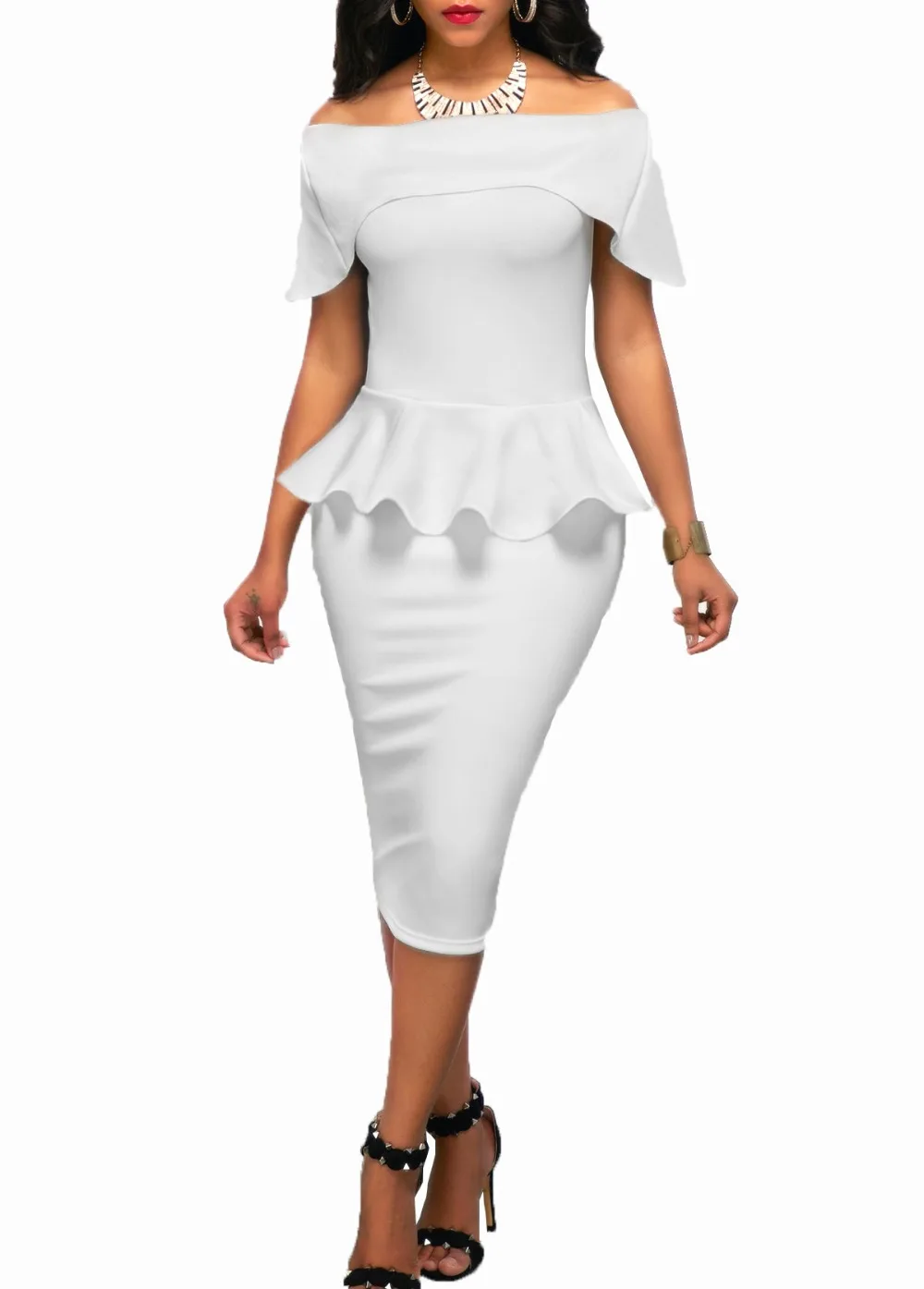 Gladiolus 2018 Summer Slash Neck Off The Shoulder Knee-Length Bodycon Ruffles Office Lady Dress Elegant Party Dresses vestidos  (30)