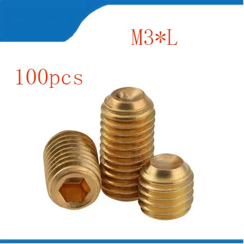 100pcs M3 M3*L Brass Grub Screws Copper Cup Point Hexagon Hex Socket
